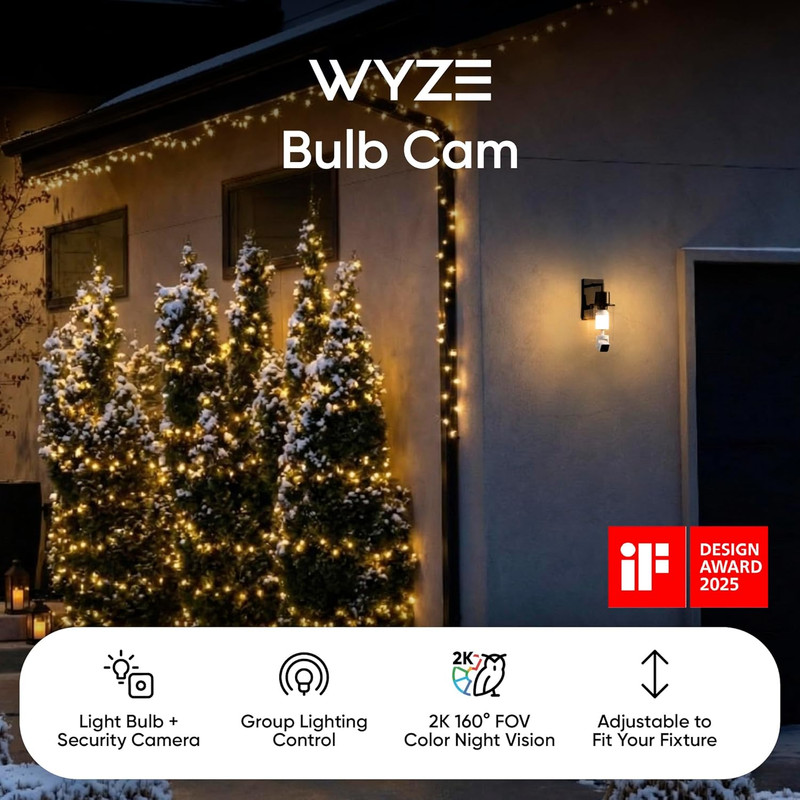 Bulb Cam Security Camera, 2K HD Outdoor Light Bulb Camera, Color Night Vision, D gallery