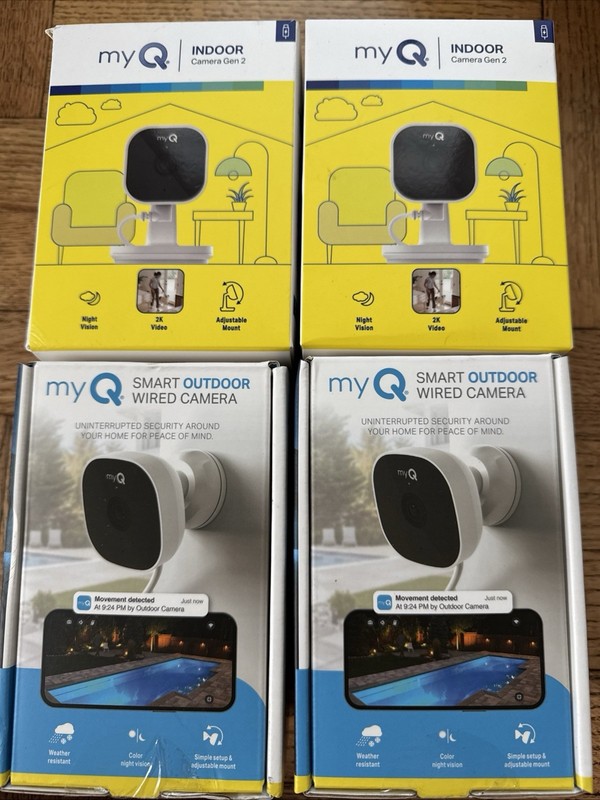 Lot Of 2 My Q Smart Outdoor Wired Camera + 2 Indoor Camera Gen 2 Total 4 Cameras