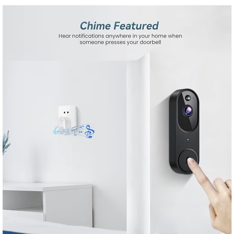 Smart Wi-Fi Doorbell Camera. 2.4GHz, black, night vision, human detection. gallery
