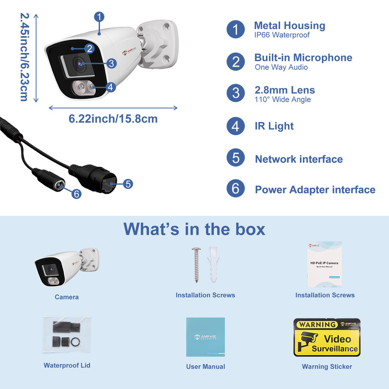 Anpviz 4MP PoE IP Bullet Security Camera Outdoor 24/7 Recording 2.8mm Lens NDAA gallery