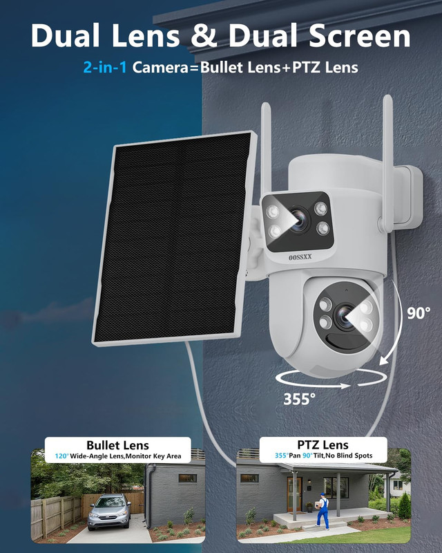 (2026 New) Solar Security Camera System Wireless Outdoor, 2-Cam Dual Lens 2K (Fi gallery