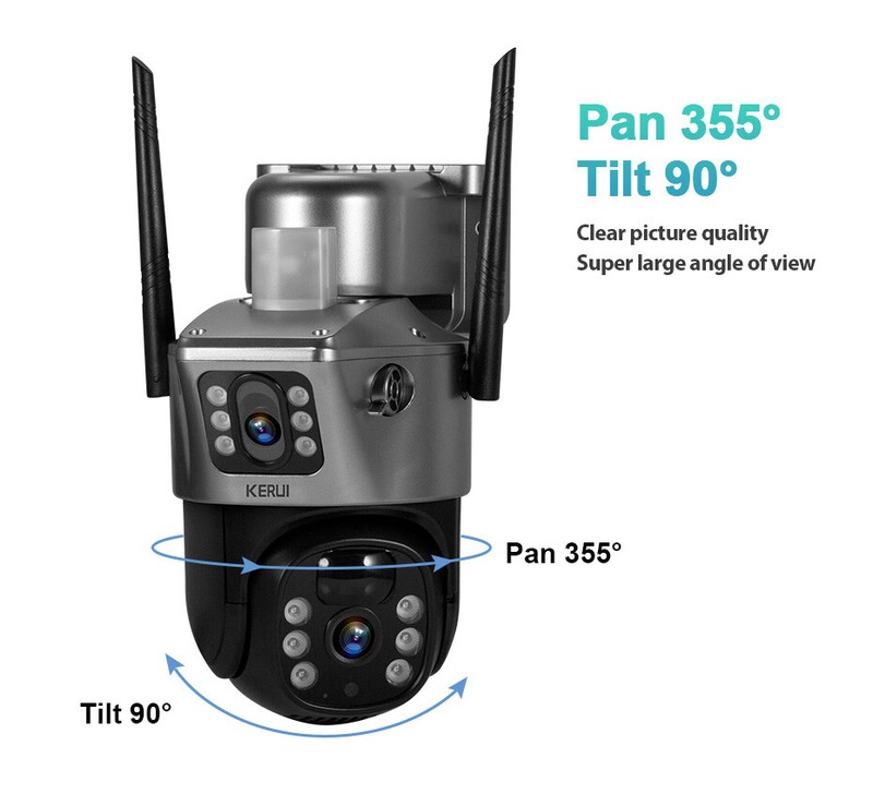 KERUI 4MP Outdoor WiFi Solar Camera Dual Lens PTZ 2K Home Security CCTV Battery gallery