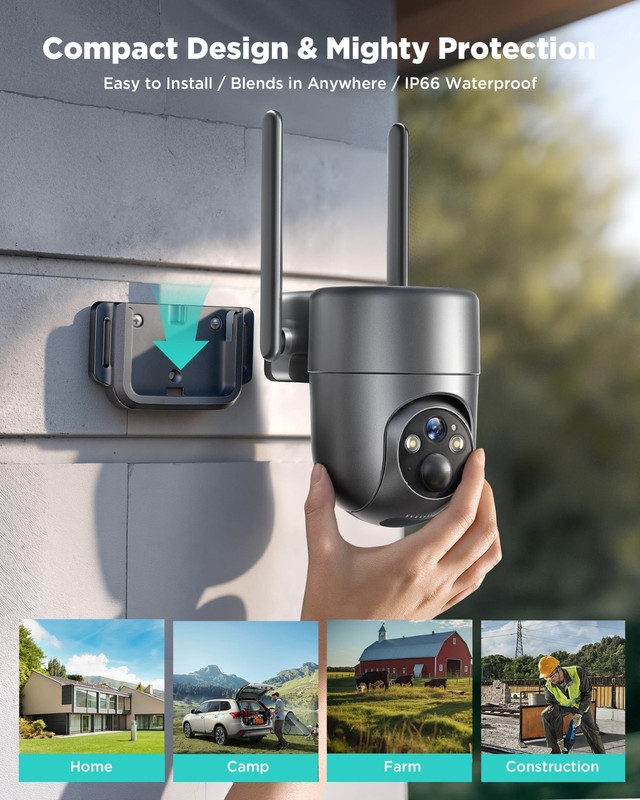 4G LTE Solar-Powered Security Camera, No WiFi, 2K Color Night Vision, 360° View, gallery