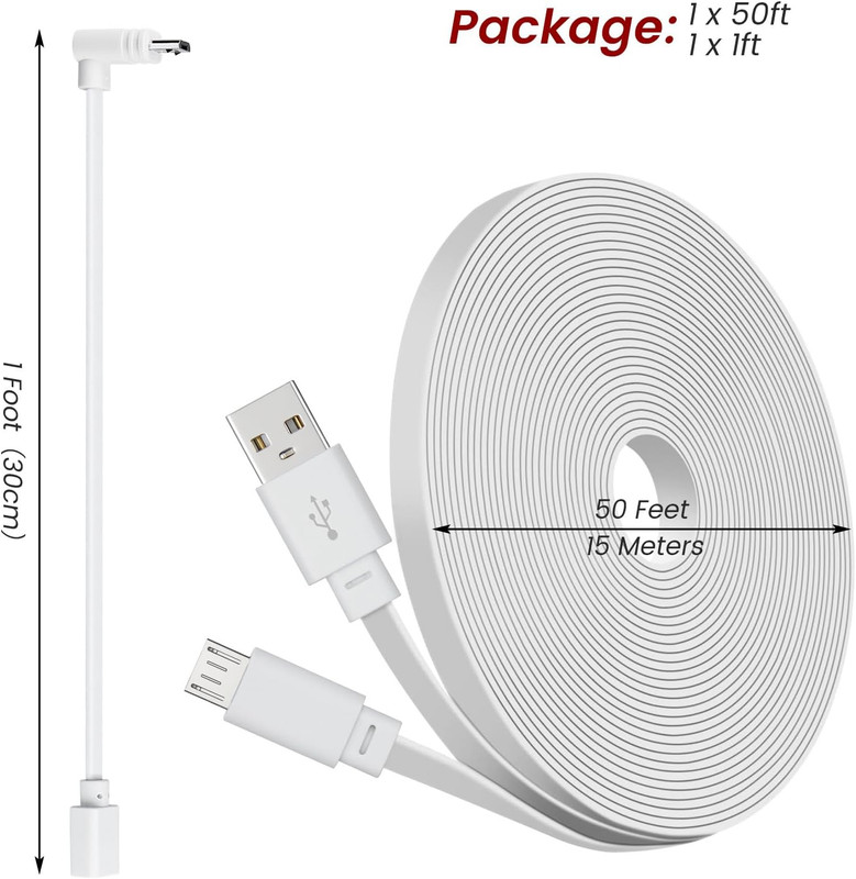 50Ft Power Cable for Wyze Cam V4,Wyze Cam Pan V3,Wyze Og,Wyze Cam V3 and V3 Pro gallery