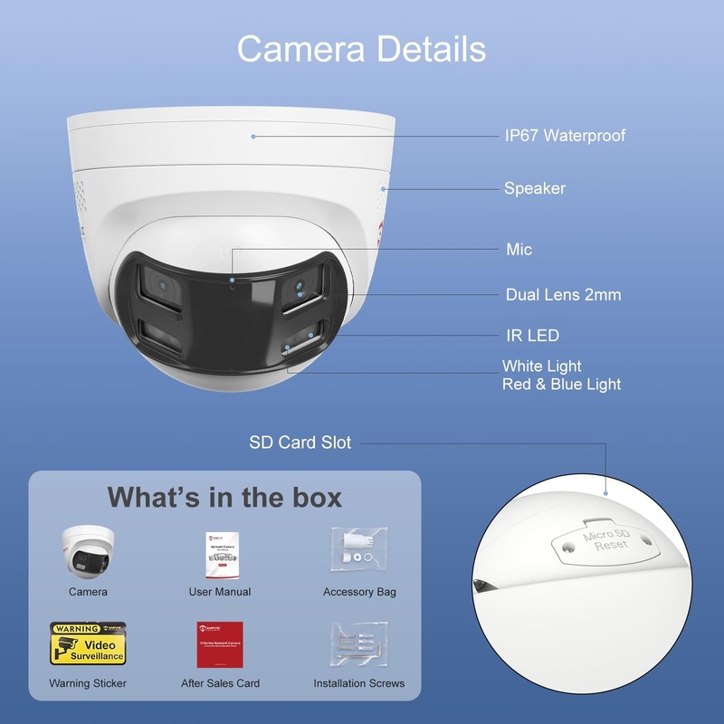 Anpviz 4k 8MP Wired Dual Lens PoE IP Camera, 180° Panoramic Security Camera gallery
