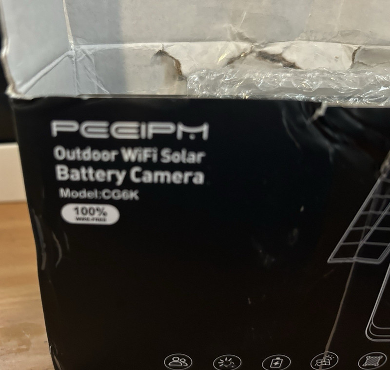 Peeipm Outdoor WiFi Solar Battery Camera Model CG6K 100% Wire Free Battery Power