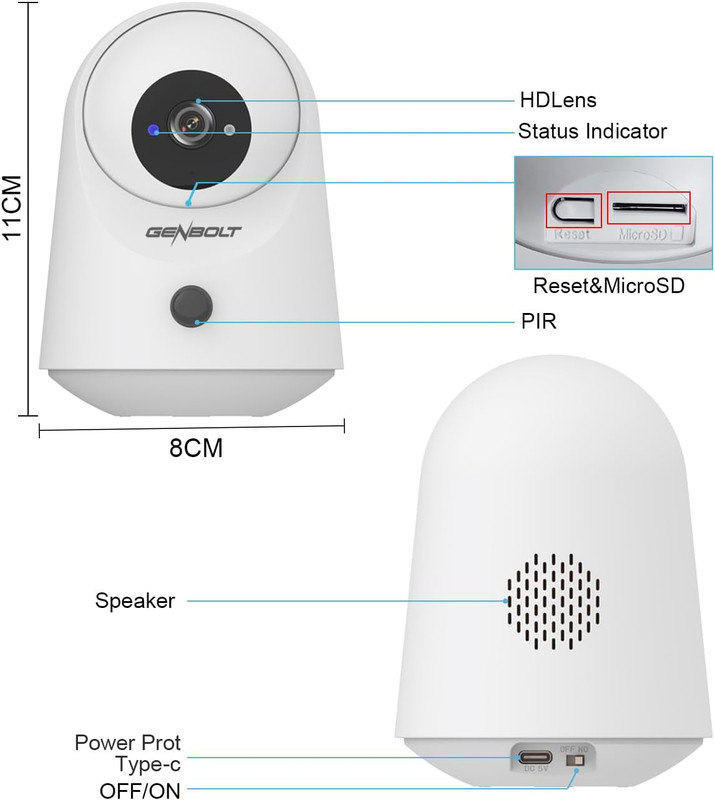 2K Wireless Indoor Security Camera with Pan Tilt, 5000mAh Battery, PIR Detection gallery