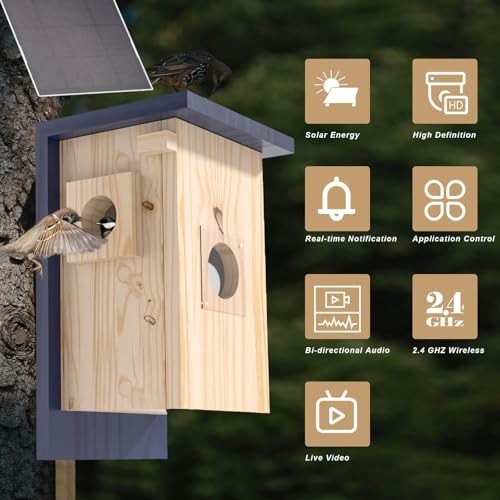 Solar Powered Birdhouse Camera - 1080P/2K HD, WiFi Live View, Night Vision, Real gallery
