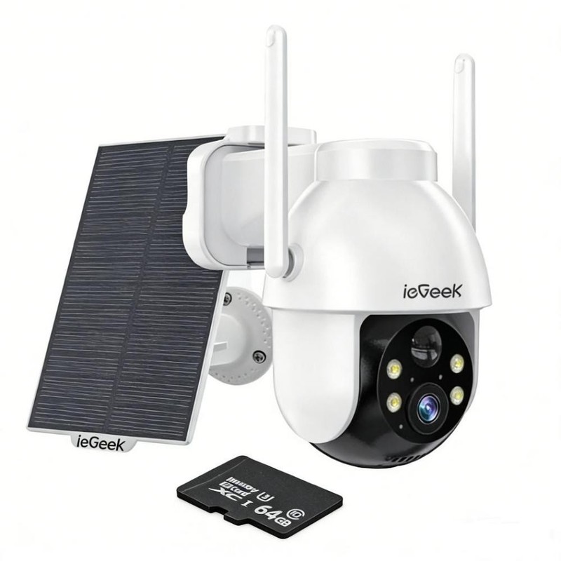 ieGeek 360° PTZ Security Camera with Solar Panel 2K Wireless Outdoor with 64GB
