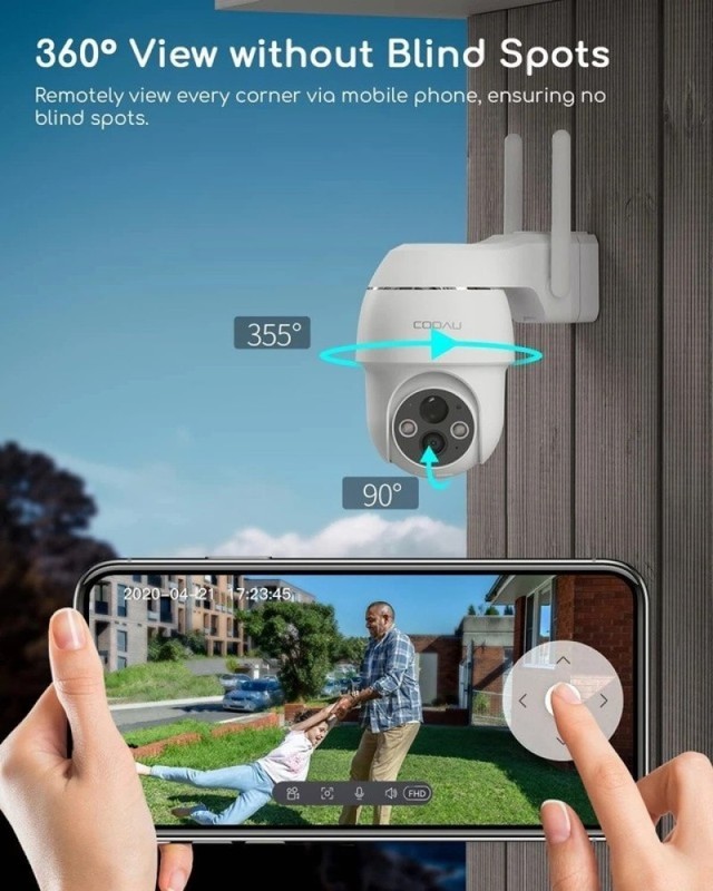 Outdoor 2K 360° PTZ Security Camera Wireless PIR Motion Sensor, IP65, Battery gallery