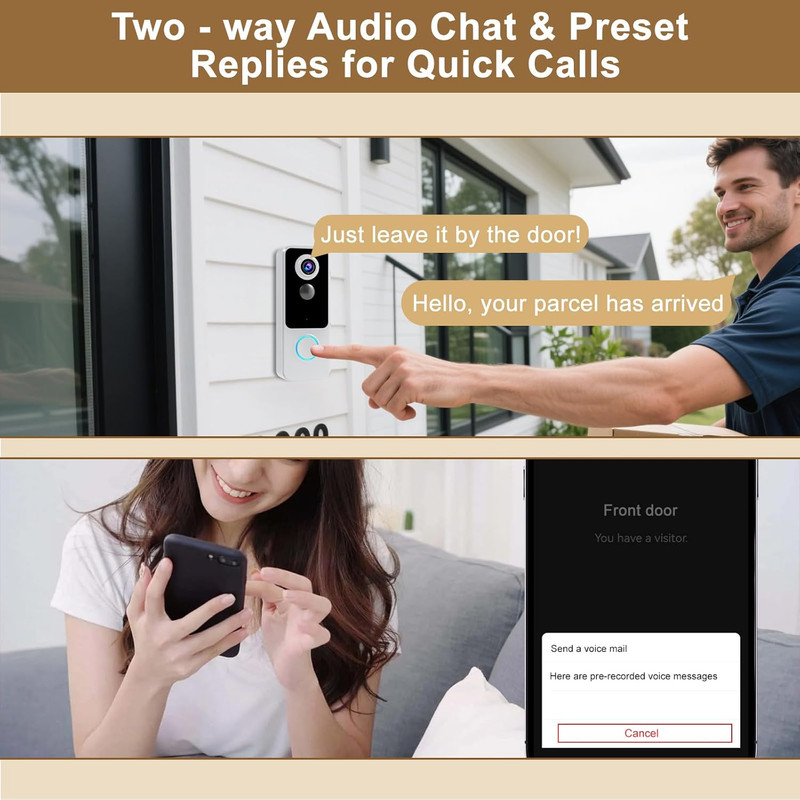 Doorbell Camera Wireless,2K FHD Head-To-Toe Video, No Subscription,Two-Way Talk, gallery