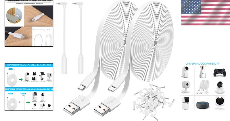 2 Pack 25FT Power Extension Cables for Wyze Cam & More – Waterproof, White gallery