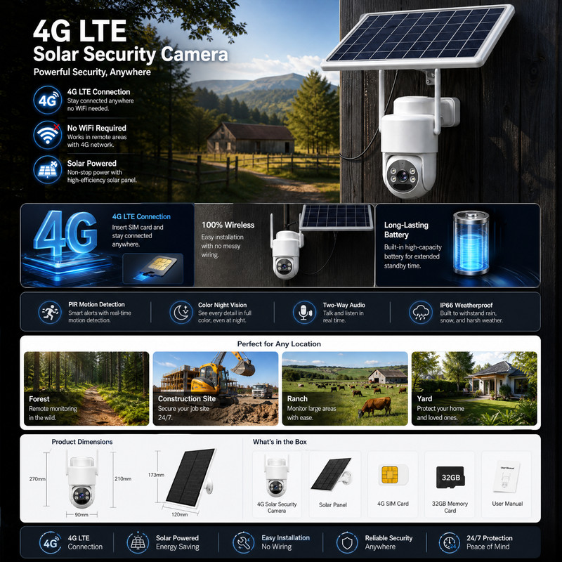 4G LTE Solar Security Camera Outdoor Wireless Battery 32GB SD Card White gallery
