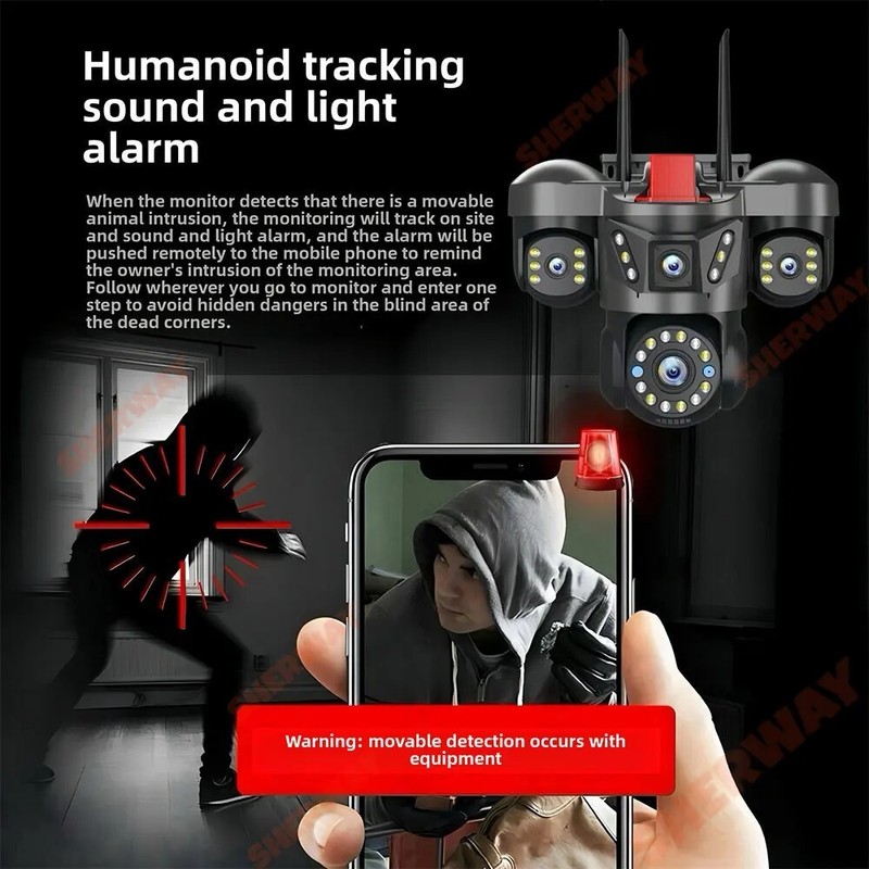 5MP 4 Lens Home Security WiFi Camera Outdoor 10K Wireless 4 Screens 16X Zoom PTZ gallery