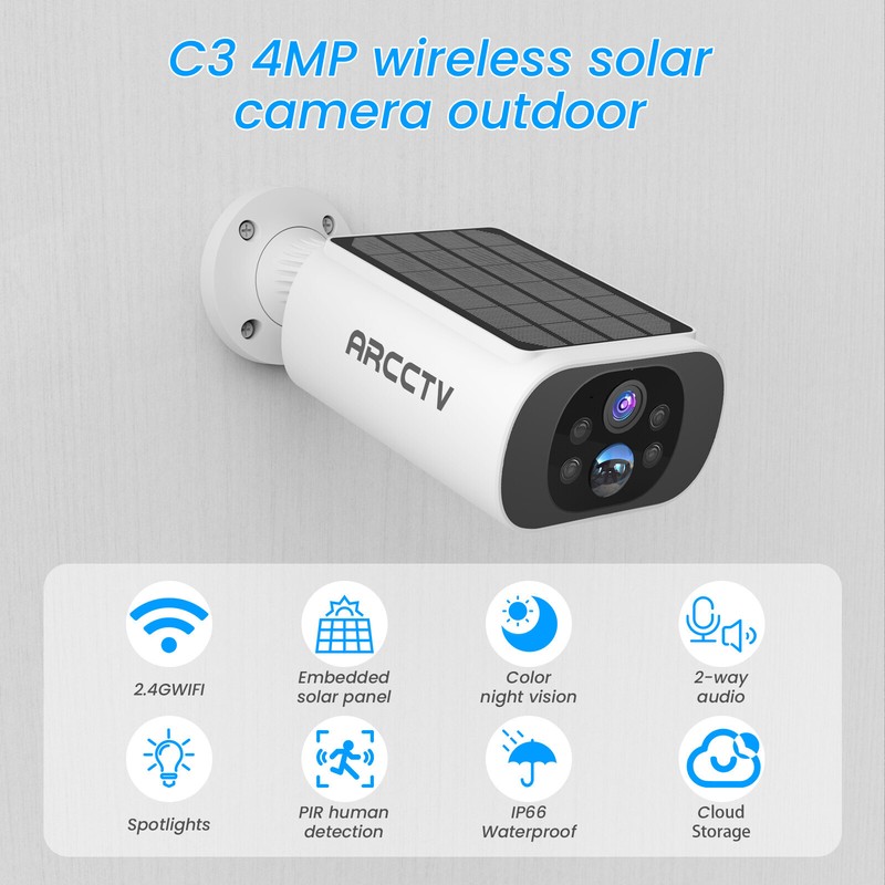 ARCCTV 2K Wireless Solar Security Camera System Audio Outdoor Color Night Vision gallery