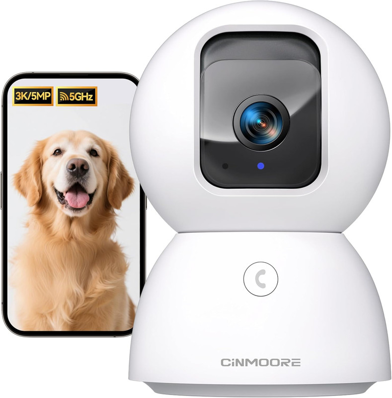 5G Security Camera Indoor, 3K Pet/Dog Camera with Speaker/Phone App, PTZ WiFi Ba