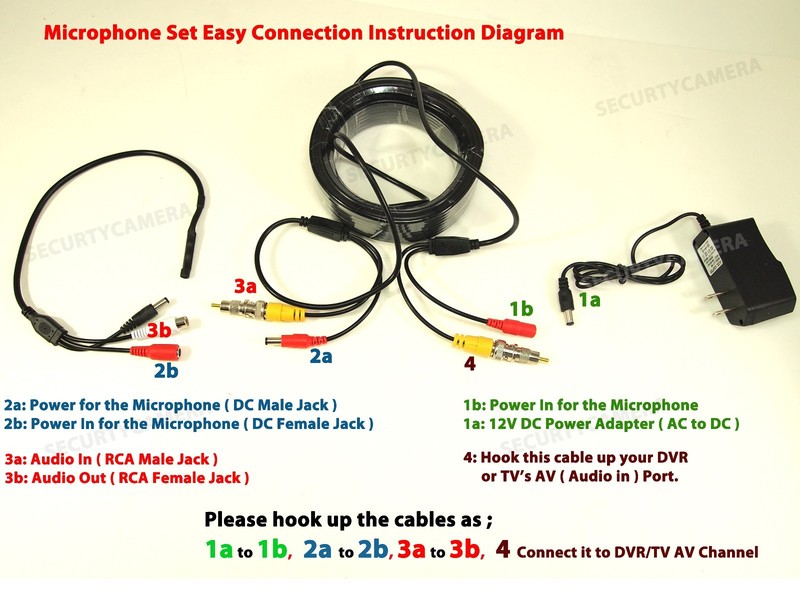 CCTV Microphone Kit for Security Camera Audio Surveillance 25ft Video Power Wire gallery