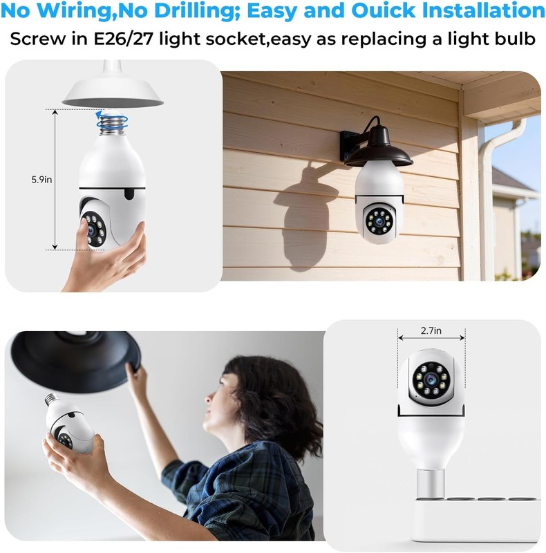 Light Bulb Security Camera Outdoor, 2K 5GHz & 2.4GHz WiFi Bulb... gallery