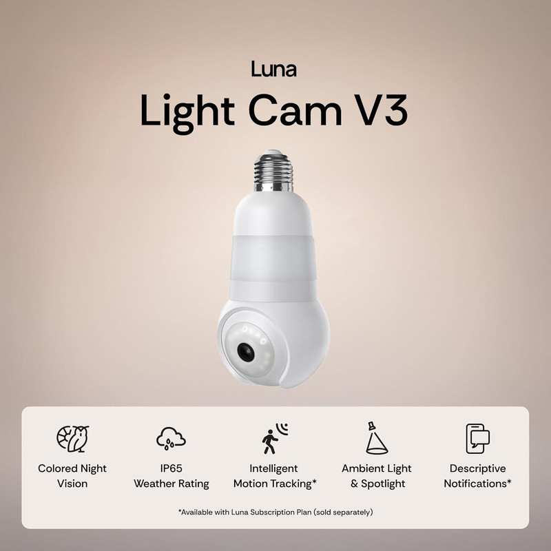 Luna Light Bulb Security Cameras Wireless Outdoor Indoor, 360° Pan Tilt, Color N gallery