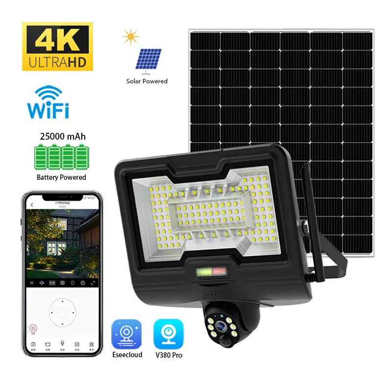 V380 Pro EseeCloud HD 3MP Solar Floodlight Security Camera WiFi IP CCTV Camera