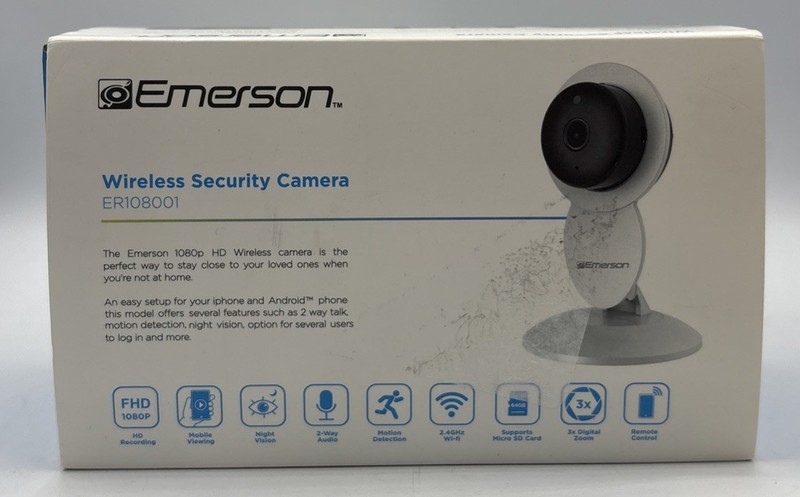Emerson Wireless Security Indoor Camera 1080P HD Color Night Vision White. New