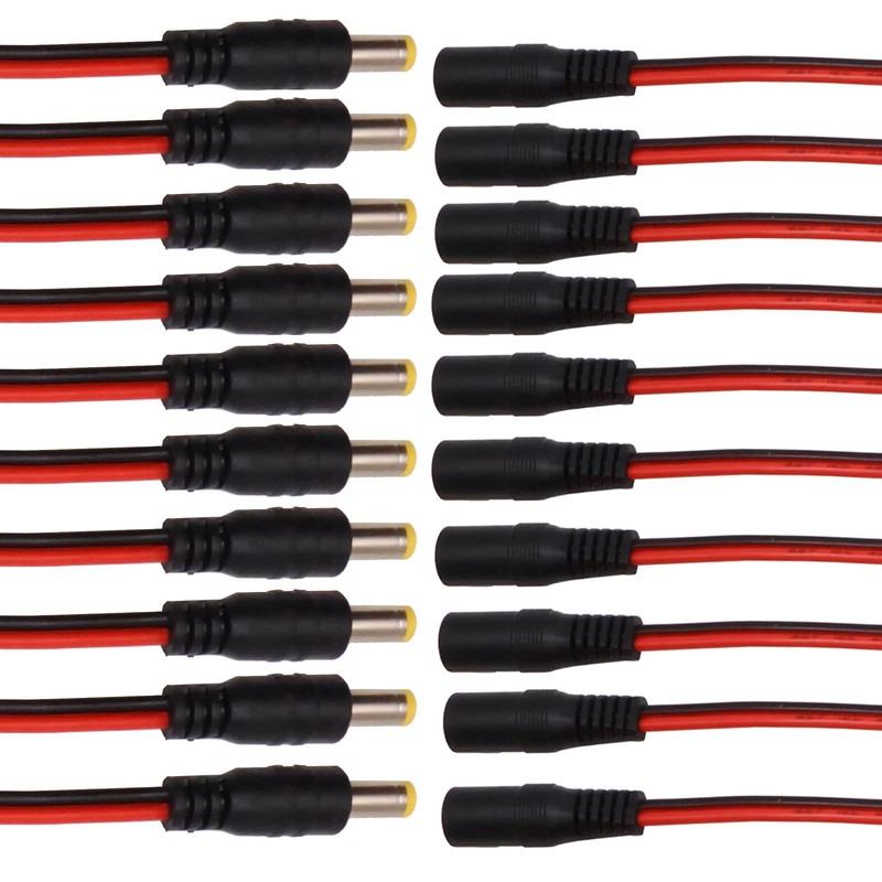 10Pairs DC Power Cable 12V 5A Plugs Male and Female Jack 10pairs, Black