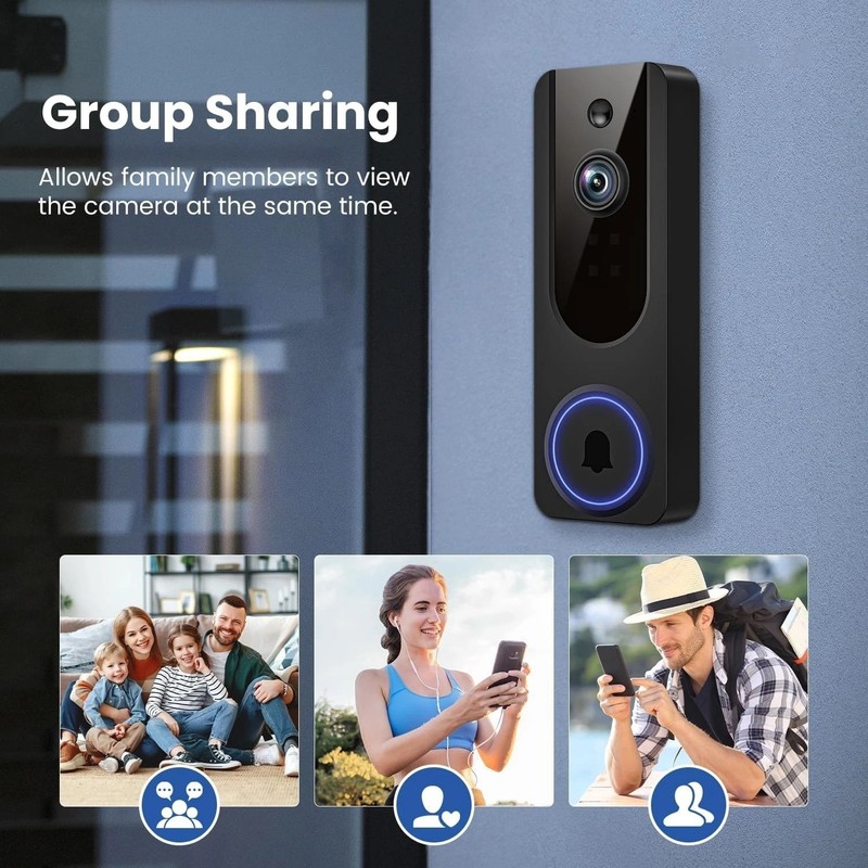 1080p Wireless WiFi Video Doorbell with AI Detection & Night Vision - Black gallery