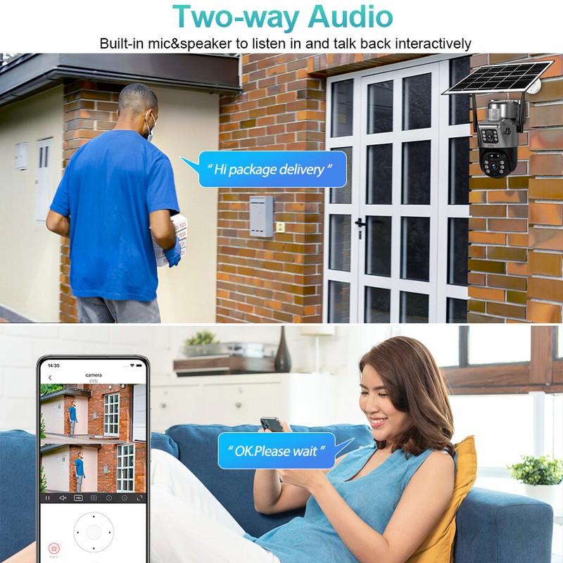 KERUI 4MP Outdoor WiFi Solar Camera Dual Lens PTZ 2K Home Security CCTV Battery gallery