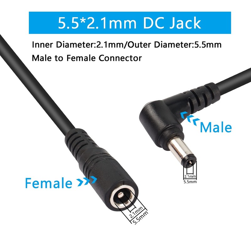 PNGKNYOCN Right Angle DC Power Splitter Cable 1 Female to 2 Male 70 cm, Black gallery