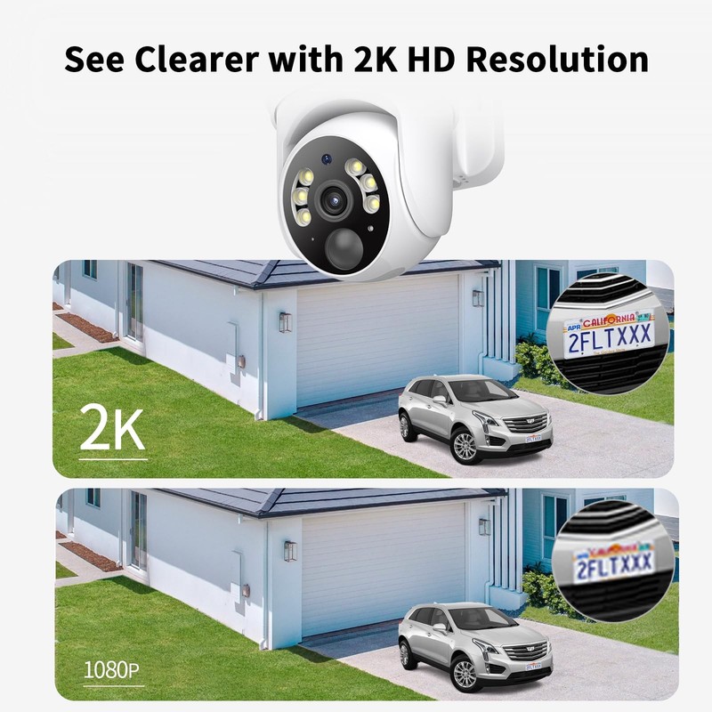 2K Solar Security Cameras Wireless Outdoor, 2 Pack 360° View Pan/Tilt WiFi Se... gallery
