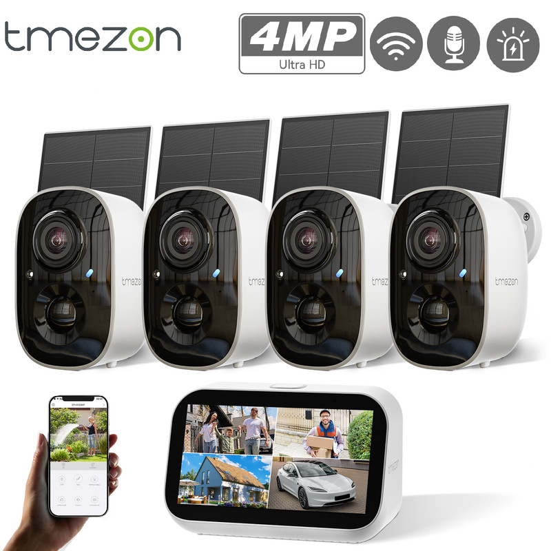 4MP Solar Security Cameras Outdoor Wireless Monitor Security System 4-Cam Kit