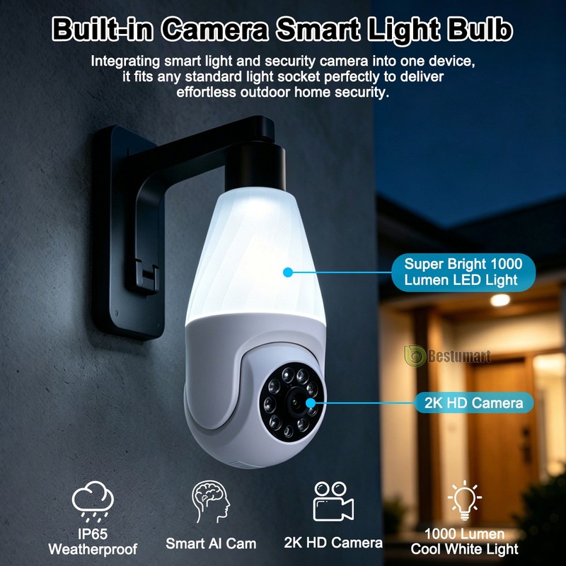 WiFi 2K Wireless Security Camera 360° 5G Night Home SmartCam E27 Light Camera gallery