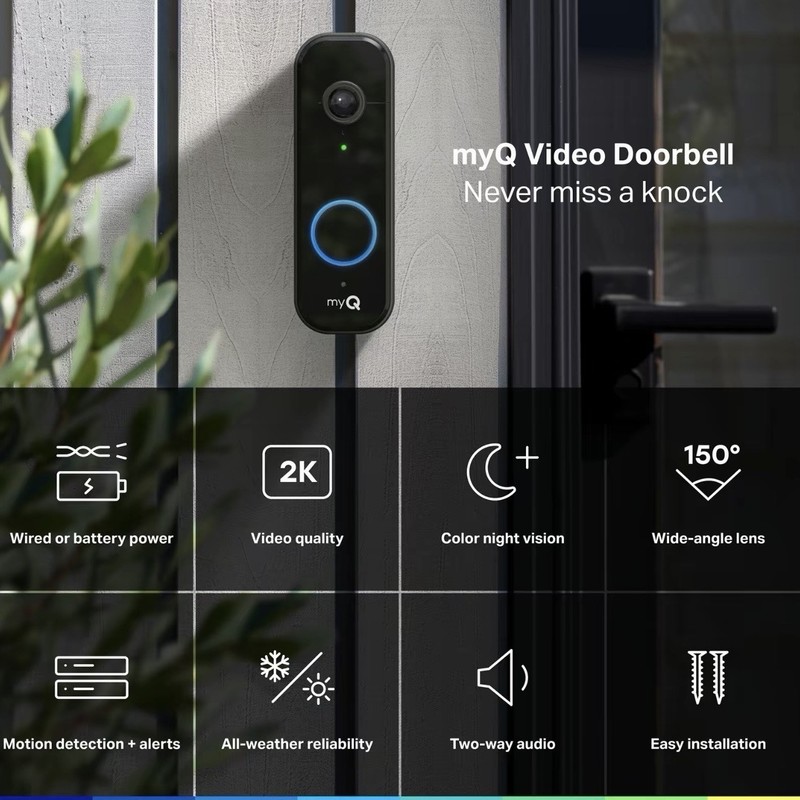 myQ Video Doorbell 2K Camera, Battery/ Wired, Color Night Vision, Live View gallery