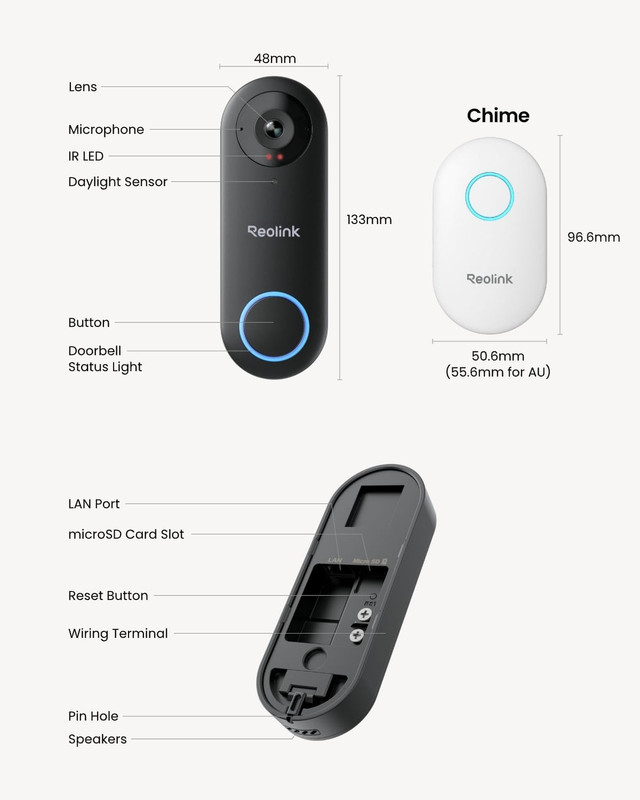 Video Doorbell WiFi 2K Wired Camera 4:3 Wide View Outdoor Home Security No gallery