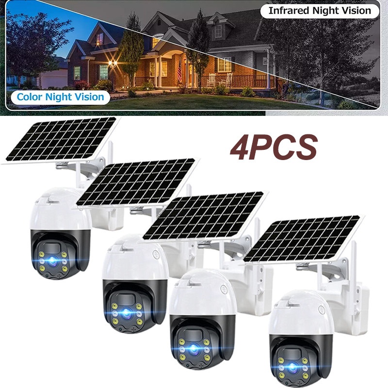 4PCS Solar Battery Powered Wireless WiFi Outdoor Pan/Tilt Home Security Camera