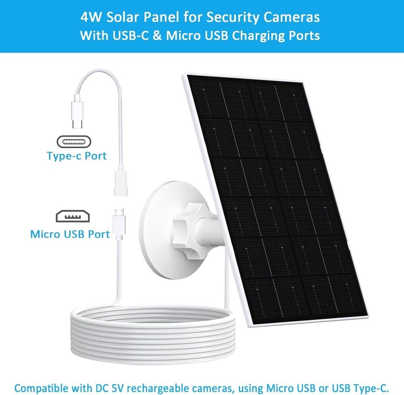 360° Adjustable 4W Solar Panel for Reliable Security Camera Power - 9.8FT Cable gallery