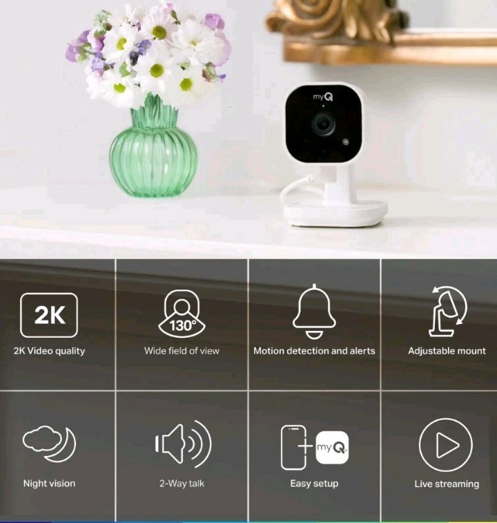 SEALED myQ Indoor Plug-in Security Camera Gen 2 – 2K Smart Wi-Fi with Night gallery