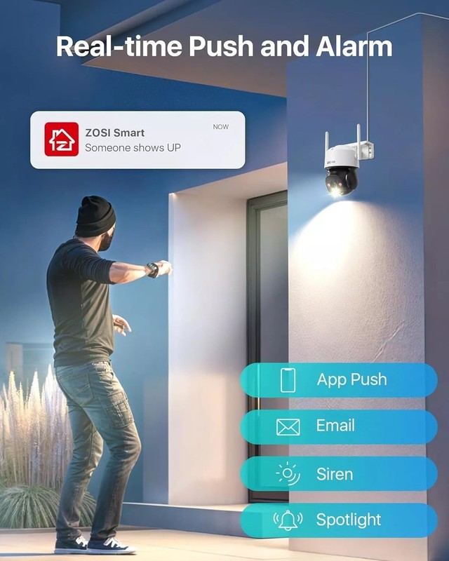 ZOSI WiFi Pan/Tilt Security IP Camera Outdoor 2-Way Audio Plug-in AI detects gallery