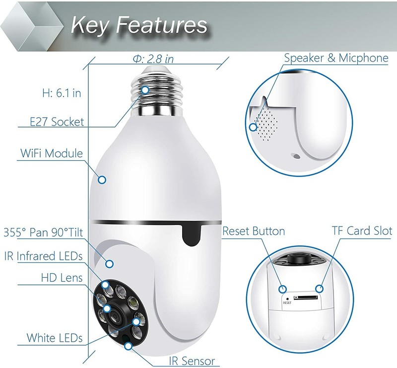 360° 1080P IP E27 Light Bulb Camera Wi-Fi IR Night Smart Home Wireless Security gallery