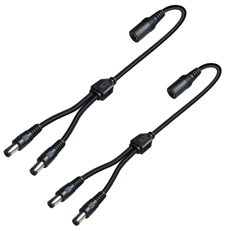 2 Pack DC Power 1 Female to 2 Male 5.5mm x 2.1mm Supply Black