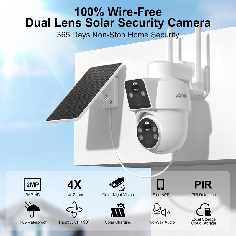 ANRAN Dual Lens Solar Security Camera Outdoor Wireless 360° View WiFi IP Cameras gallery