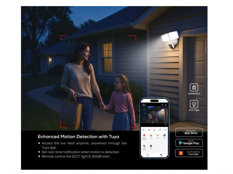 DeerTalk Floodlight Wired 2K HD Camera / Alexa / Motion Detection / 2-Way Audio gallery