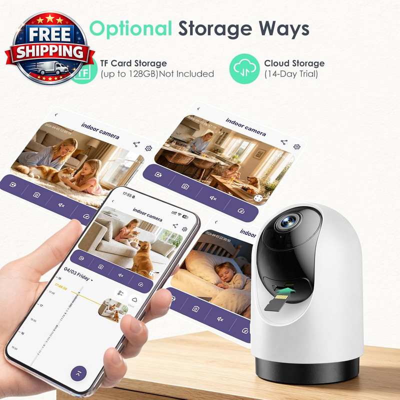 Indoor Security Camera, 2.4/5Ghz, 2K 360° Wi-Fi Baby Monitor & Pet Camera W/Moti gallery