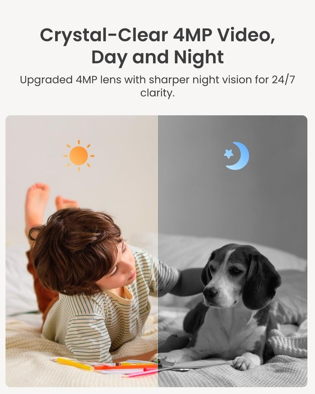 4MP 2K Indoor WiFi Security Camera, 360° Pet Monitor, Night Vision, 2-Way Talk, gallery