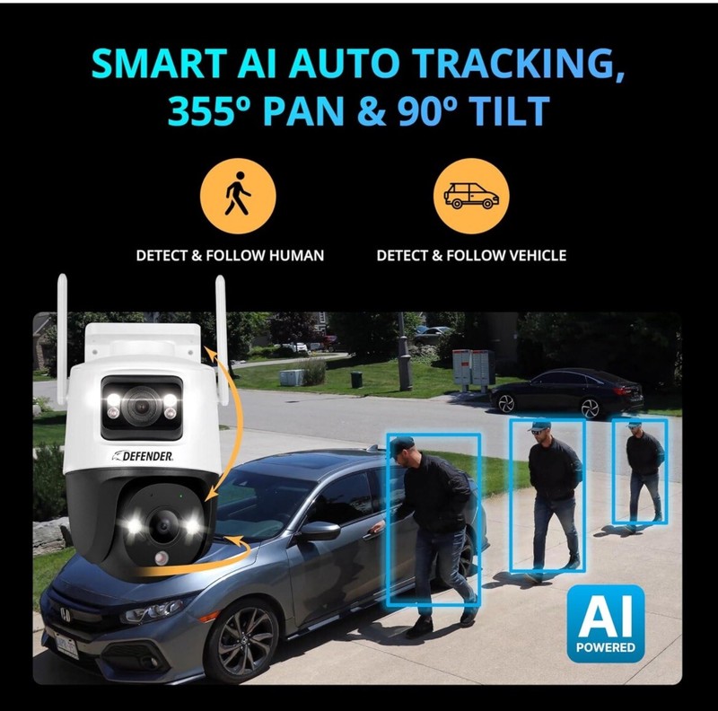 ￼ Defender AI powered guard pro 3K plus dual lens PTZ Wi-Fi 6 gallery