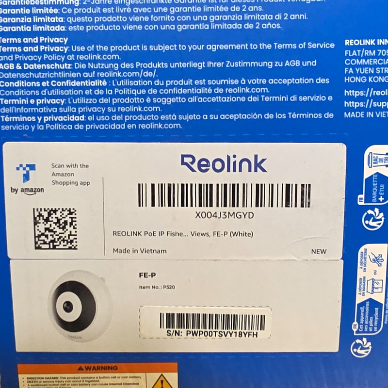 Reolink FE-P PoE IP/Network Fisheye Surveillance Camera, Color, Wired, White