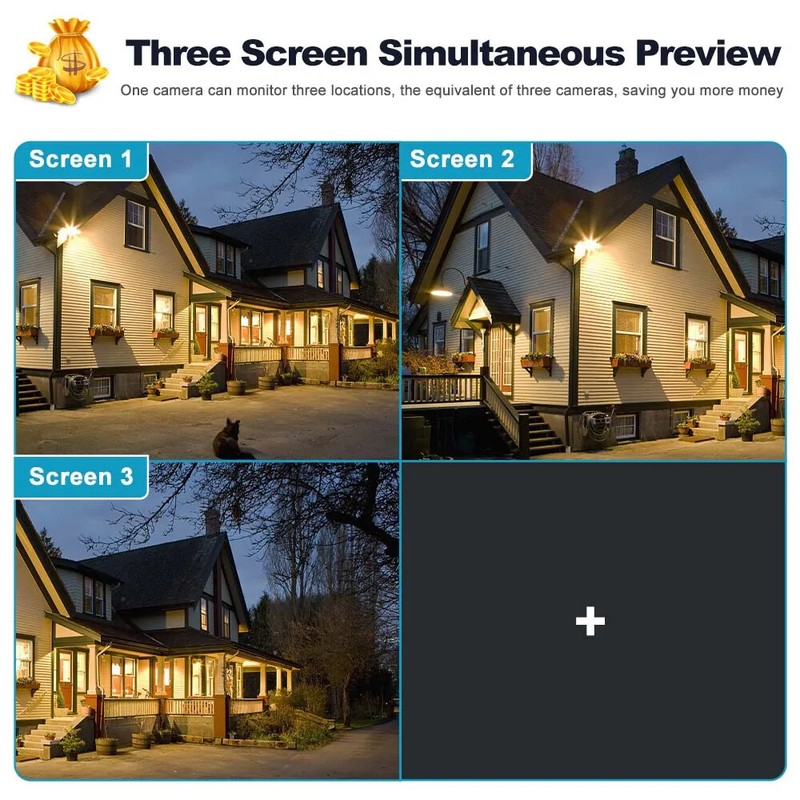 4K 9MP WiFi Surveillance Camera 360° Viewing Three Screen PTZ IP Camera Security gallery
