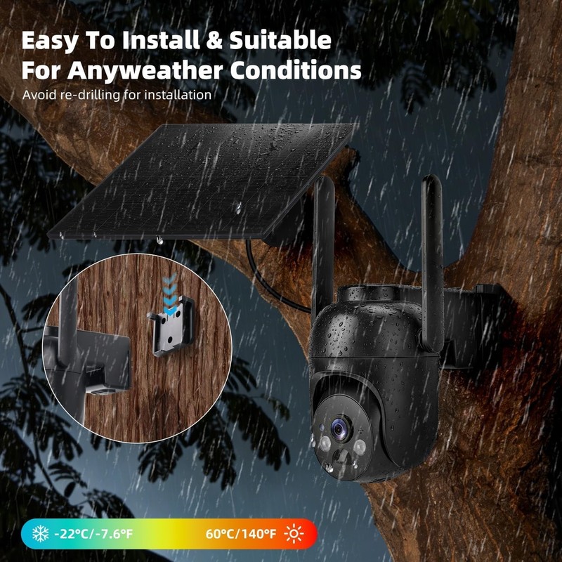 360° View Solar Security Camera - 2-Pack 2K Night Vision with 2-Way Audio gallery