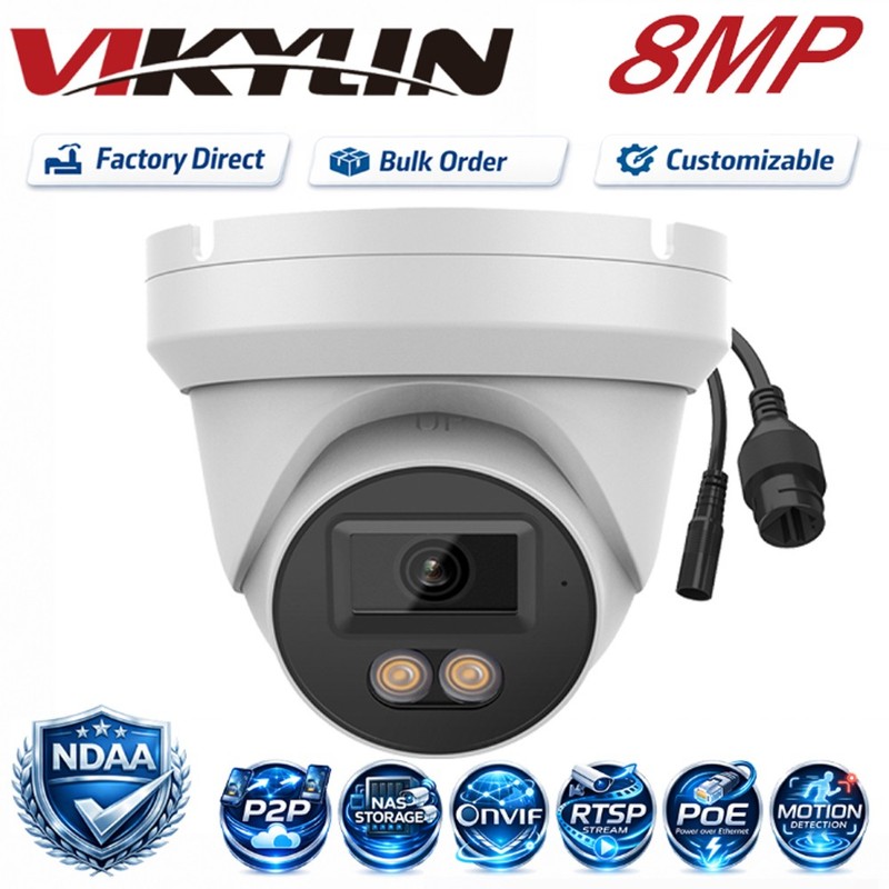 Vikylin 8MP PoE IP Full Color Night Vision Camera Outdoor/Indoor Metal Housing