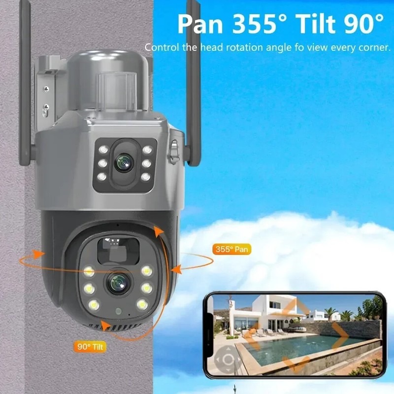 V380 Dual Lens WiFi Solar Security Camera 2K Wire Outdoor Cam Motion Detection U gallery
